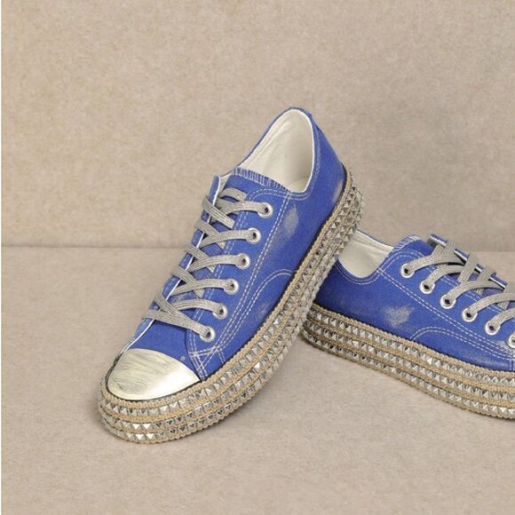 NIB MIRACLE MILES, MiiM BILLIE STUDDED LOW TOP SNEAKER, BLUE, VARIOUS SIZES - Picture 6 of 7